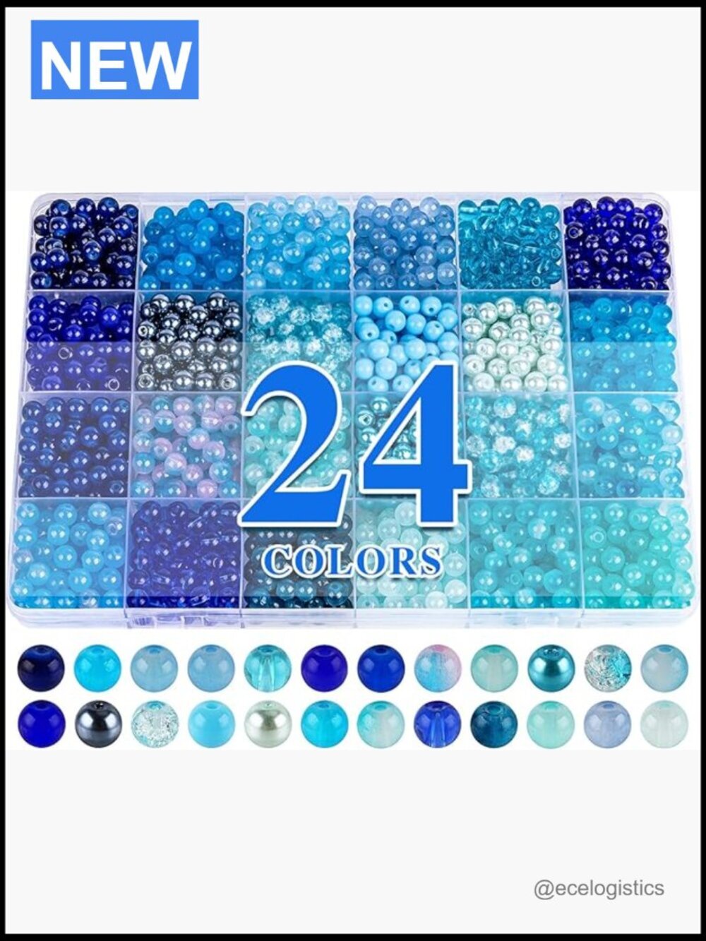 1200PCS 6mm Glass Beads Kit for Bracelet Jewelry Making DIY Crafts 24 Colors